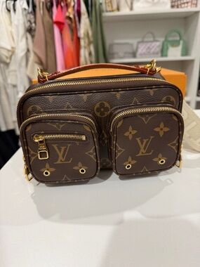 Louis Vuitton Brown Monogram Utility Crossbody Bag with Gold Hardware